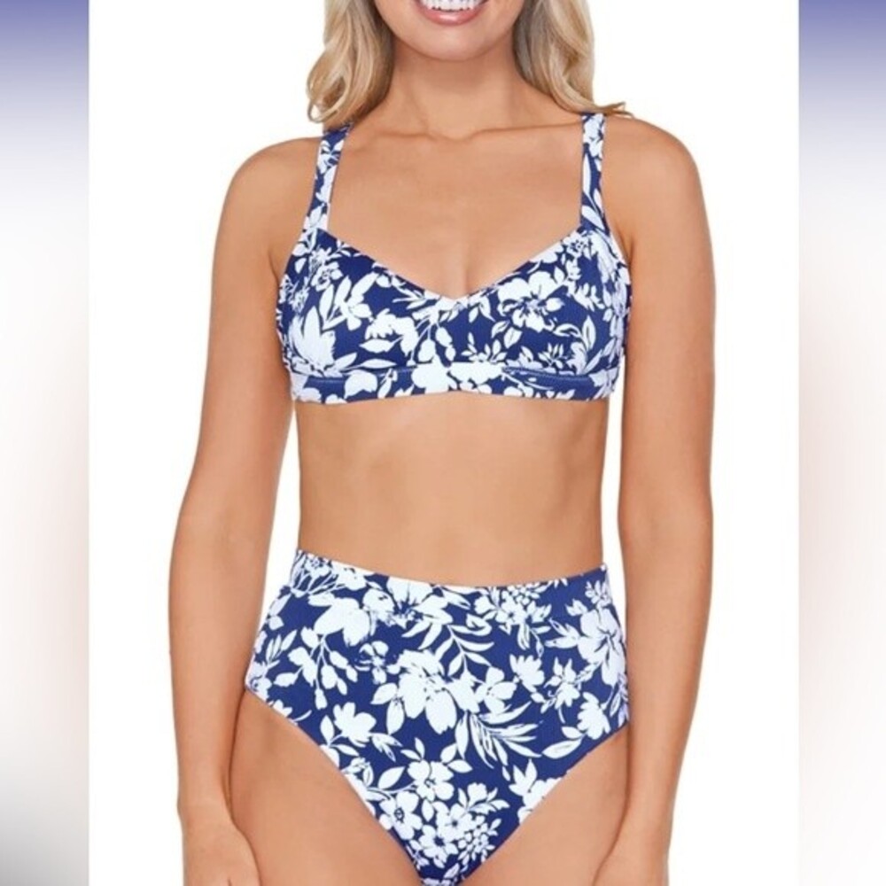 Raisins Two Piece Bikini Blue White Floral Party of One High Waisted Size Small